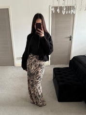 Zebra print pleated maxi skirt